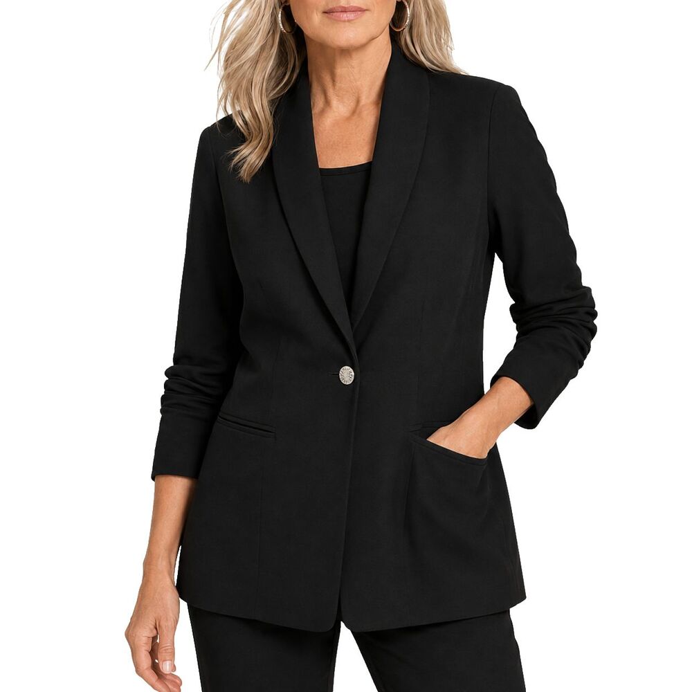 Chicos Womens Blazer 0 S Black One Button Tailored Career Business Suit Jacket